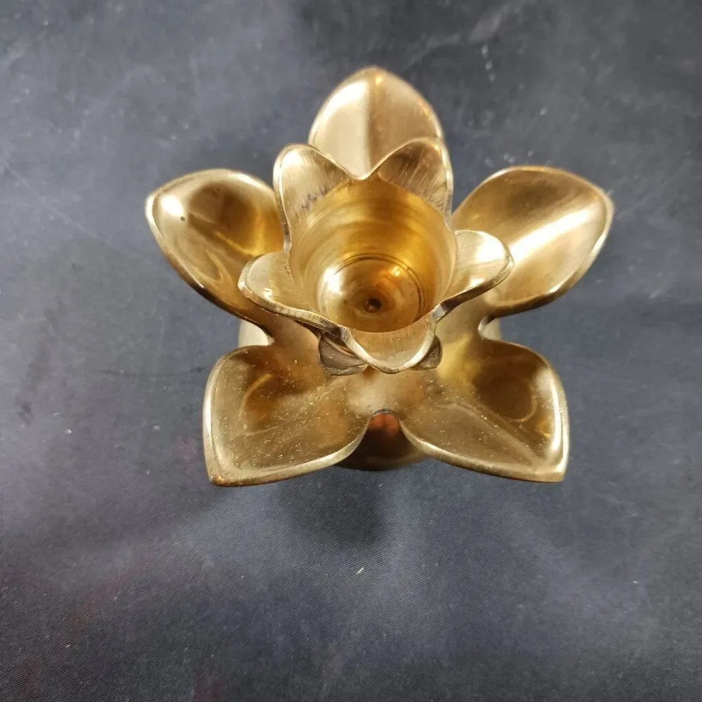 Vintage Enesco Solid Brass Small Candle Holder Flower Shape